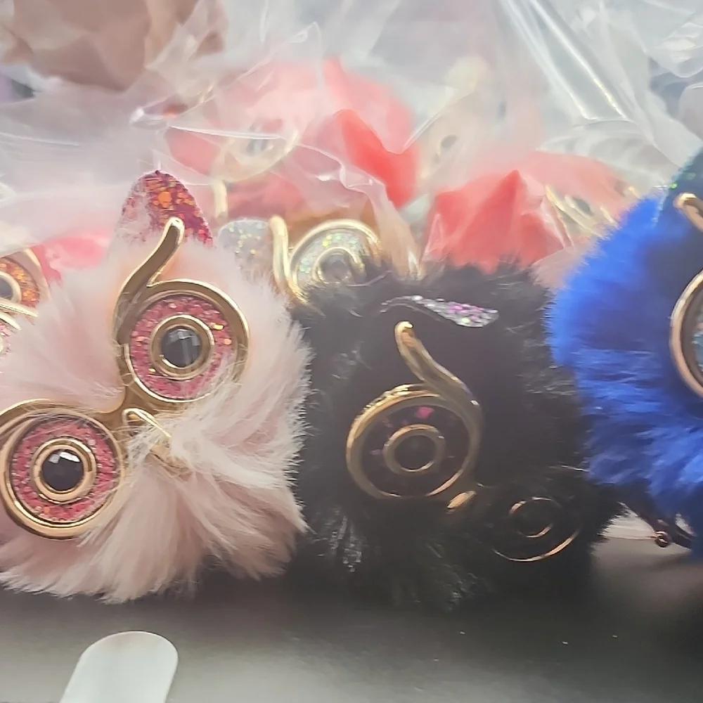 Faux Fur Owl Keychain Bag Charm. 25 PIECE LOT.